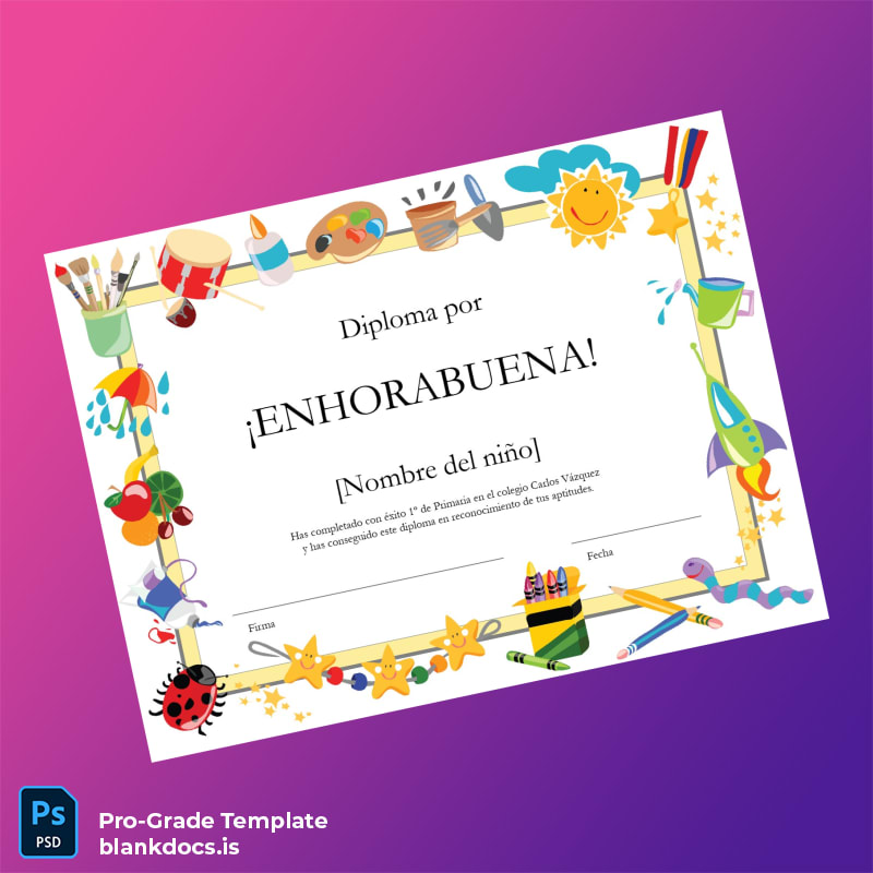 Blank Spain Carlos Vázquez School Primary School Diploma Template Document Preview - BlankDocs