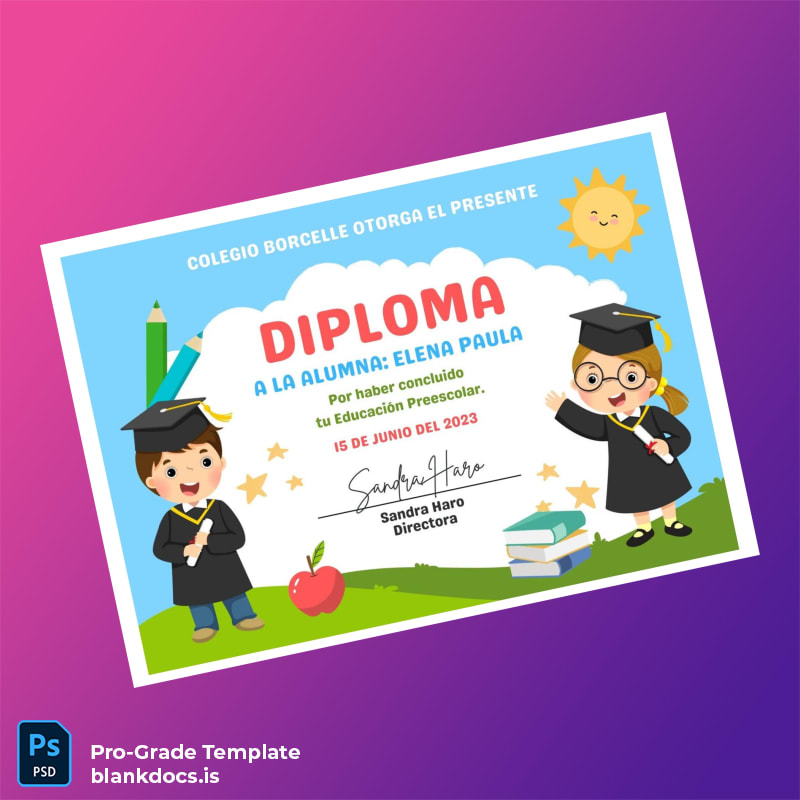 Blank Spain Colegio Borcelle Pre-School Diploma Template Document Preview - BlankDocs