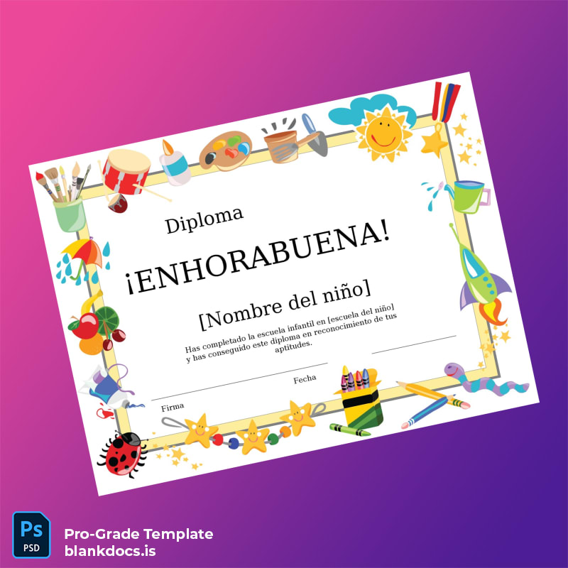 Blank Spain Diploma Certificate for Kindergarten Completion Document Preview - BlankDocs