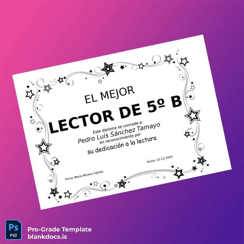 Blank Spain Diploma Pedro Best Reader Award Template Document Preview - BlankDocs