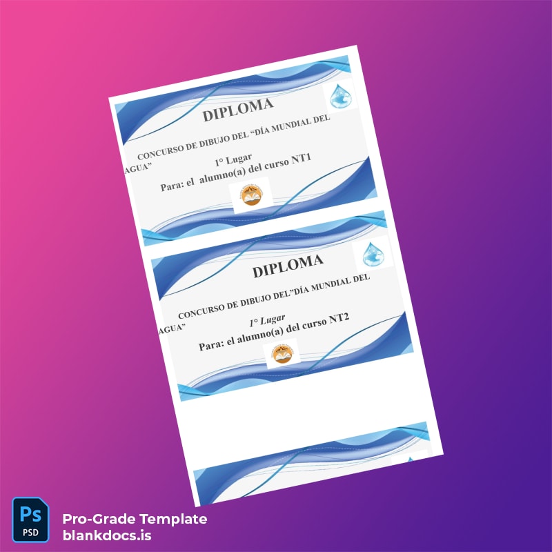 Blank Spain Diploma for World Water Day Drawing Contest Template Document Preview - BlankDocs