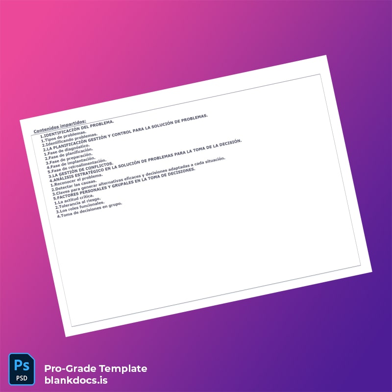 Blank Spain Diploma in Problem Analysis and Decision Making Template page 2 Document Preview - BlankDocs