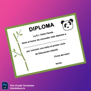 Blank Spain E.I. Ozito Panda Diploma Template Document Preview - BlankDocs