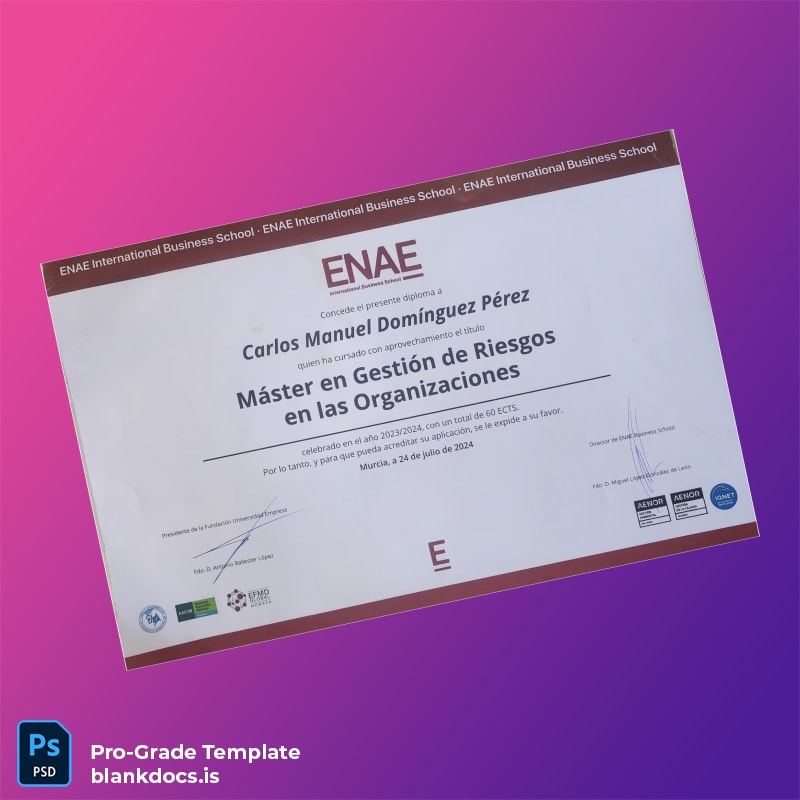 Blank Spain ENAE International Business School Master in Risk Management in Organizations Template Document Preview - BlankDocs