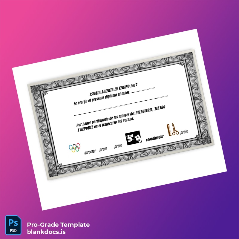 Blank Spain Escuela Abierta Summer School Diploma 2017 page 2 Document Preview - BlankDocs