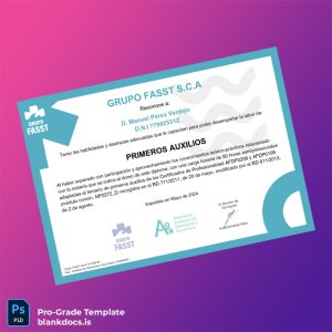 Blank Spain Grupo Fasst First Aid Diploma Template Document Preview - BlankDocs