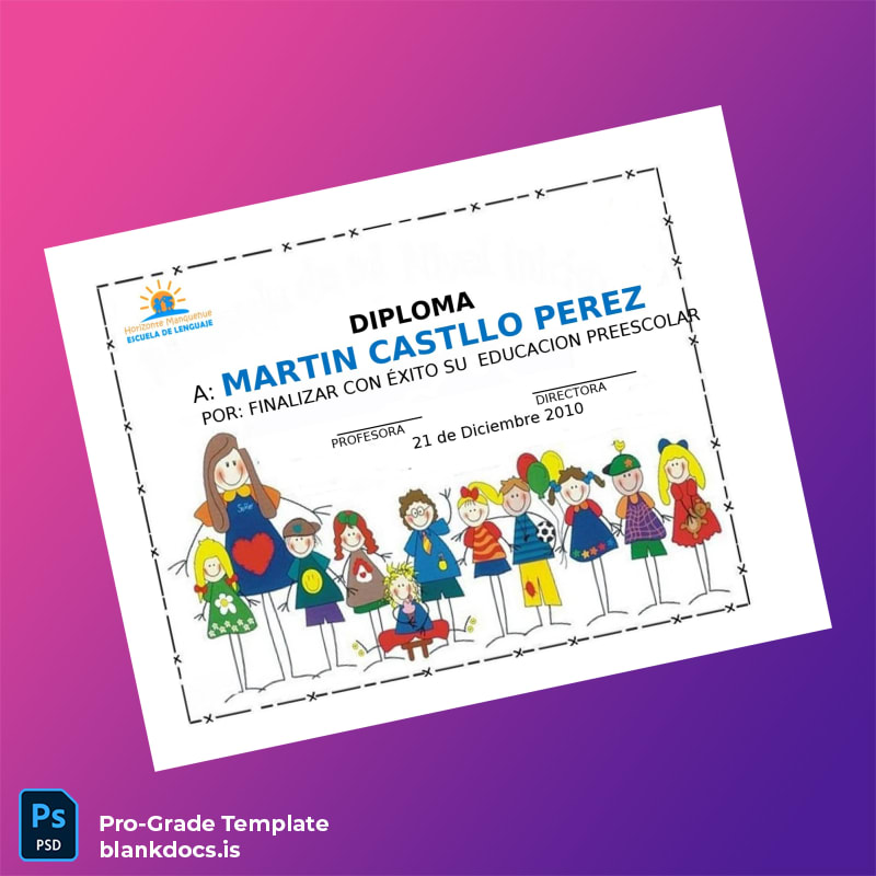Blank Spain Horizonte Manantial Preschool Diploma Template Document Preview - BlankDocs