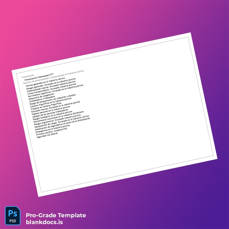 Blank Spain Interempleo ETT Certificate in Occupational Risk Prevention for Meat Industry Packaging Operator page 2 Document Preview - BlankDocs