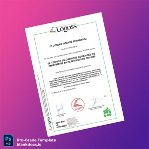 Blank Spain Logoss Educativa II, S.L. Technician in Auxiliary Nursing Care Diploma Document Preview - BlankDocs
