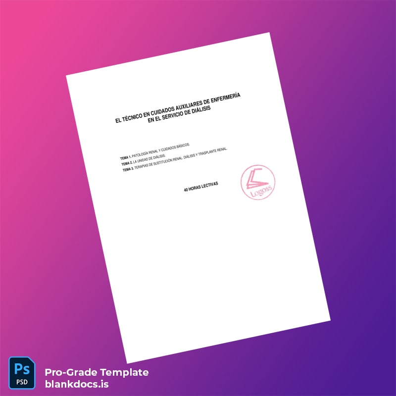 Blank Spain Logoss Educativa II, S.L. Technician in Auxiliary Nursing Care Diploma page 2 Document Preview - BlankDocs