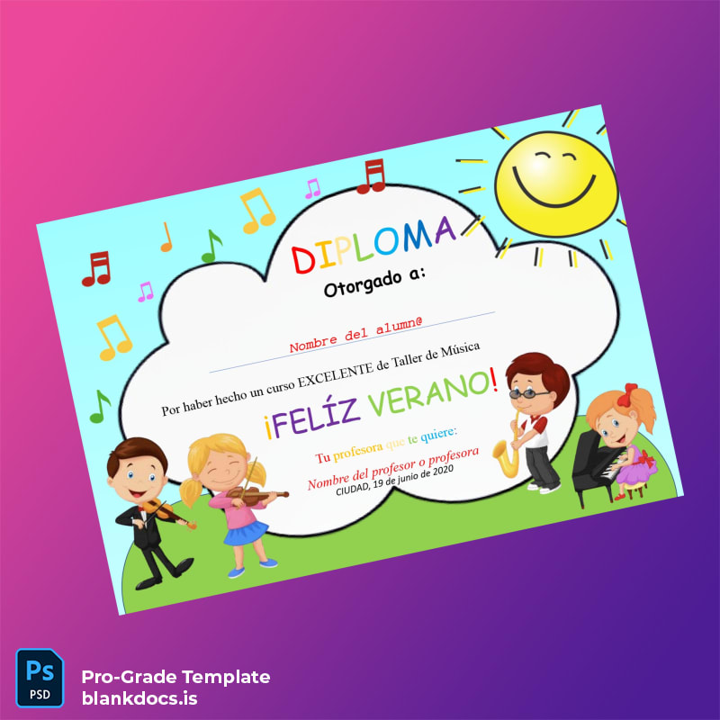Blank Spain Music Workshop Diploma Template Document Preview - BlankDocs