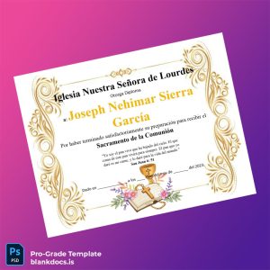 Blank Spain Nuestra Señora de Lourdes First Communion Diploma Template Document Preview - BlankDocs