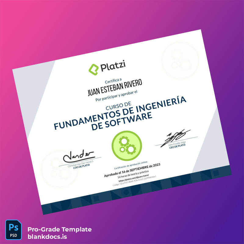 Blank Spain Platzi Course Certificate in Software Engineering Fundamentals Document Preview - BlankDocs