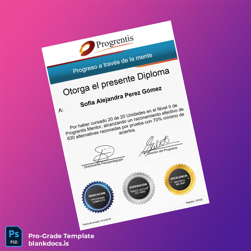 Blank Spain Progrentis Diploma of Excellence Template Document Preview - BlankDocs