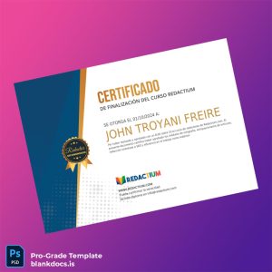 Blank Spain Redactium Certificate Template Document Preview - BlankDocs