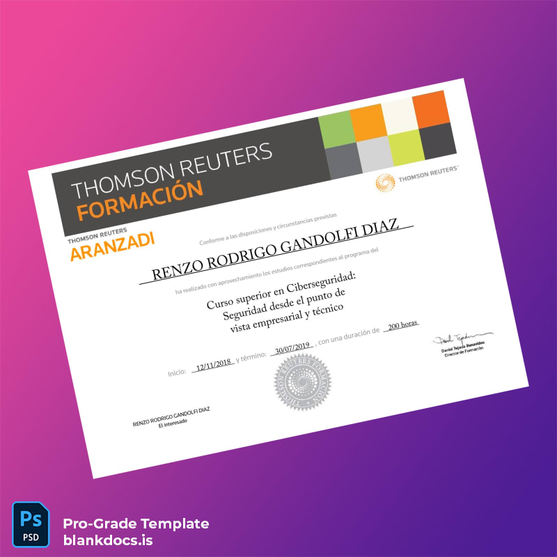 Blank Spain Thomson Reuters Formación Advanced Course in Cybersecurity Certificate Document Preview - BlankDocs