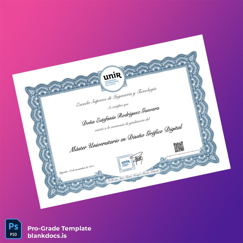 Blank Spain UNIR International University Master's Degree in Digital Graphic Design Template Document Preview - BlankDocs