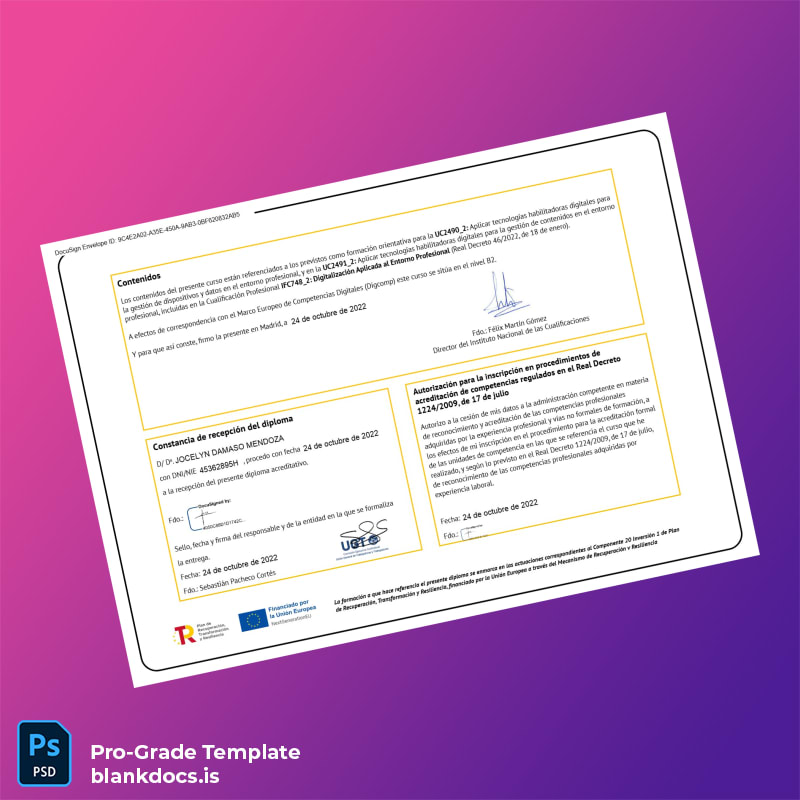 Blank Spain Union General of Workers UGT Diploma Certificate page 2 Document Preview - BlankDocs