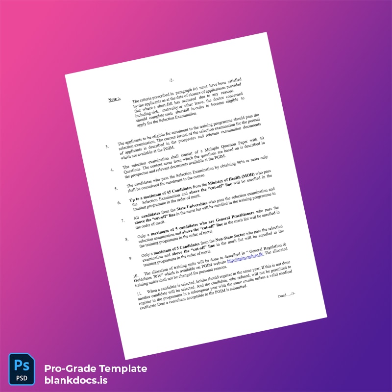 Blank Sri Lanka Postgraduate Institute of Medicine Diploma in Family Medicine Certificate page 2 Document Preview - BlankDocs