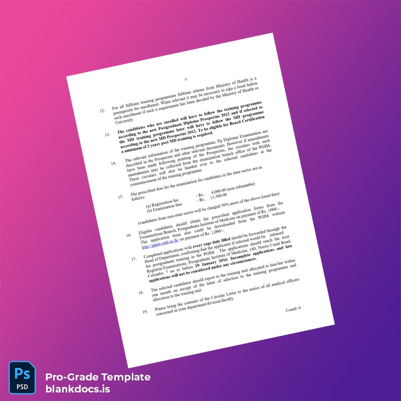 Blank Sri Lanka Postgraduate Institute of Medicine Diploma in Family Medicine Certificate page 3 Document Preview - BlankDocs