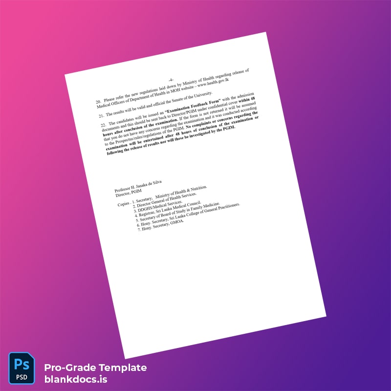 Blank Sri Lanka Postgraduate Institute of Medicine Diploma in Family Medicine Certificate page 4 Document Preview - BlankDocs