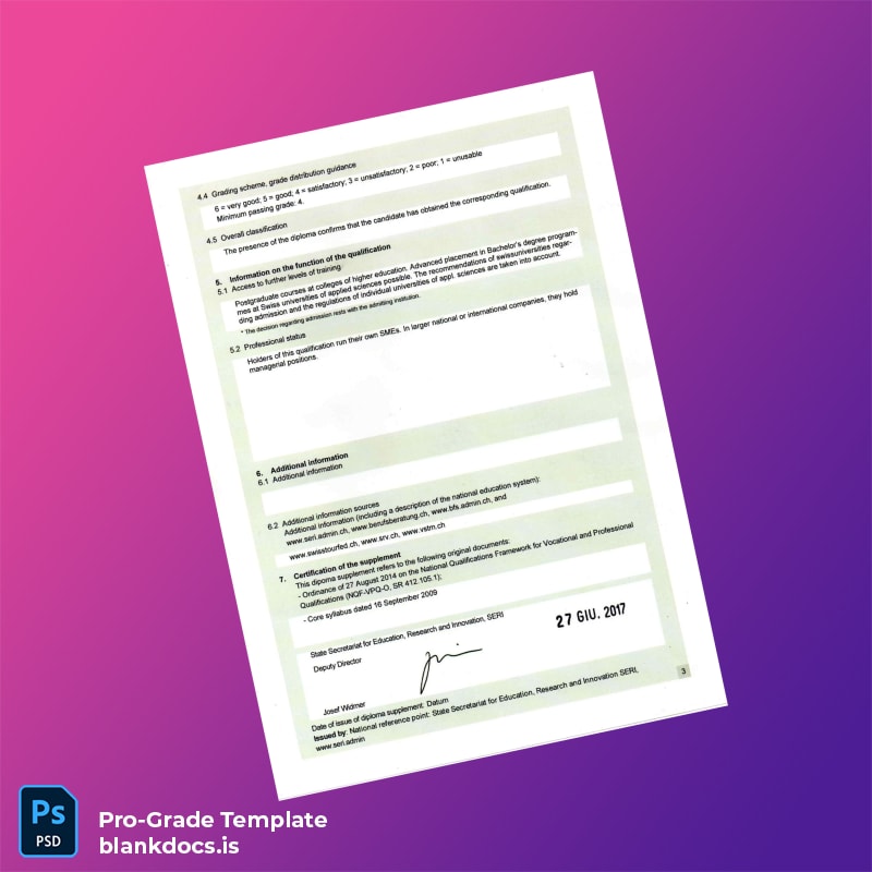 Blank Switzerland Diploma 3 Template Document Preview - BlankDocs