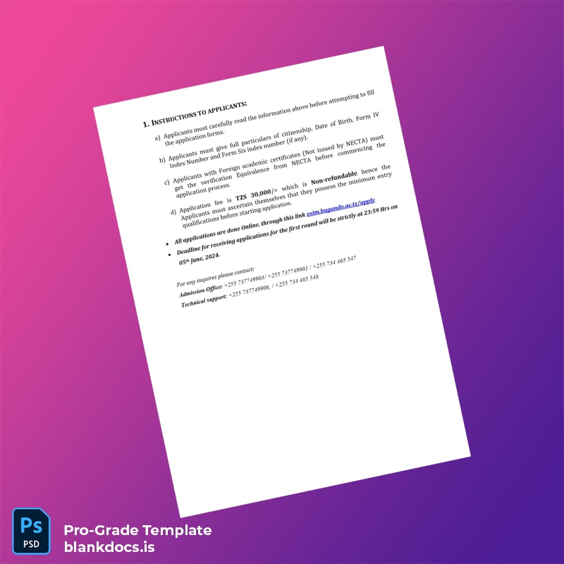 Blank Tanzania Catholic University of Health and Allied Sciences Diploma in Pharmaceutical Sciences Medical Laboratory Sciences Diagnostic Radiography Template page 2 Document Preview - BlankDocs