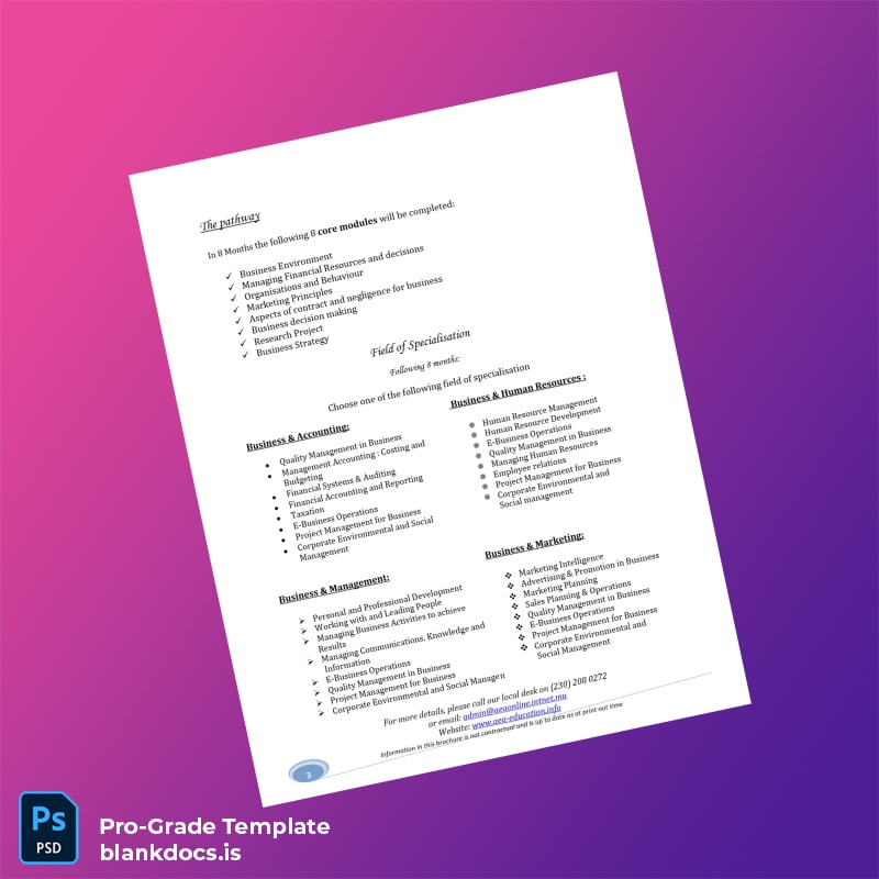 Blank UK AEA Training Centre Higher National Diploma in Business page 3 Document Preview - BlankDocs
