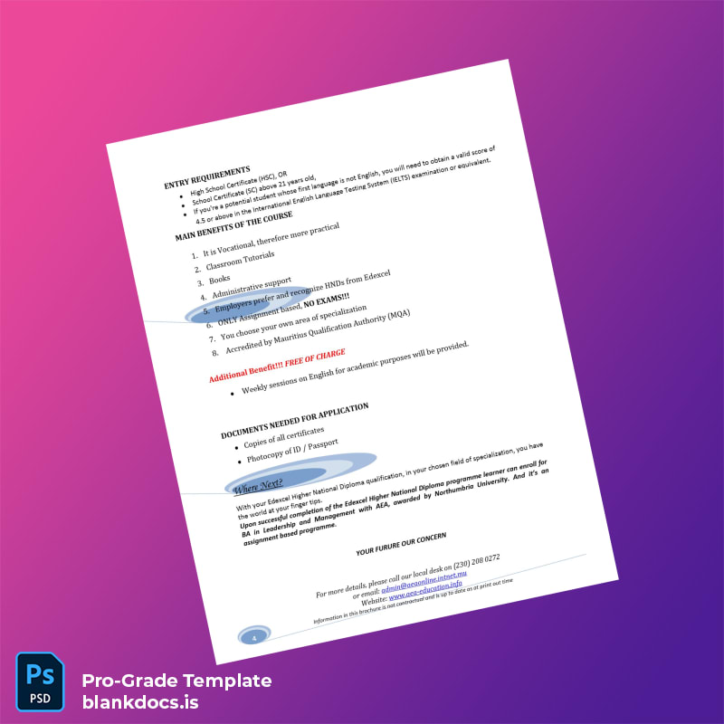 Blank UK AEA Training Centre Higher National Diploma in Business page 4 Document Preview - BlankDocs