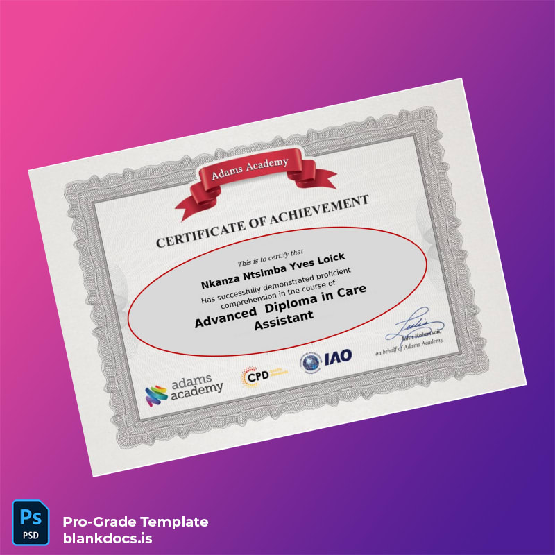 Blank UK Adams Academy Advanced Diploma in Care Assistant Document Preview - BlankDocs