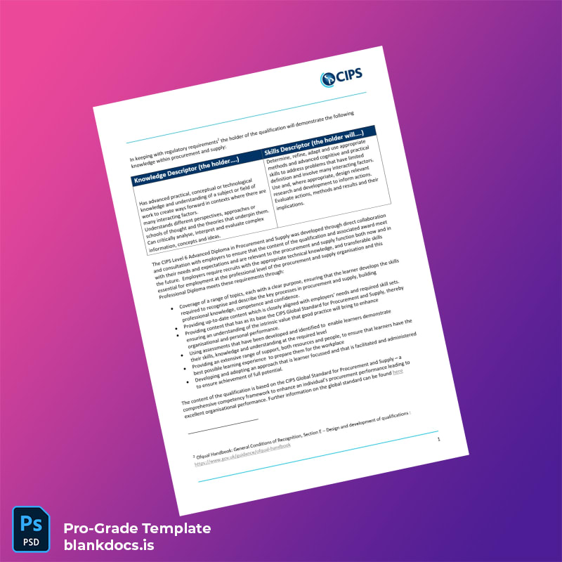 Blank UK CIPS Level 6 Professional Diploma in Procurement and Supply Template page 2 Document Preview - BlankDocs