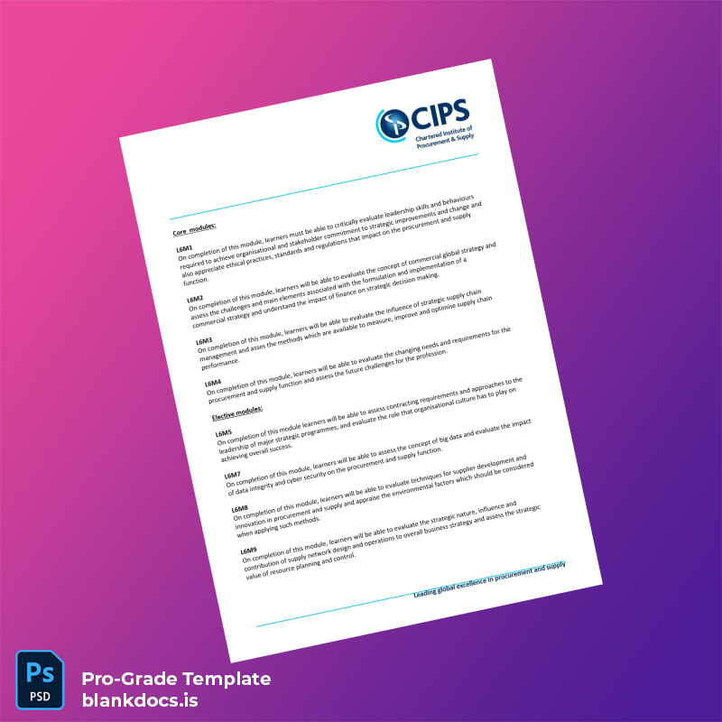 Blank UK CIPS Level 6 Professional Diploma in Procurement and Supply Template page 7 Document Preview - BlankDocs
