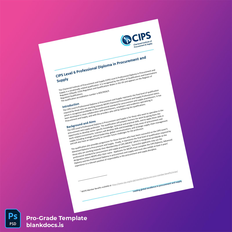 Blank UK CIPS Level 6 Professional Diploma in Procurement and Supply Template Document Preview - BlankDocs