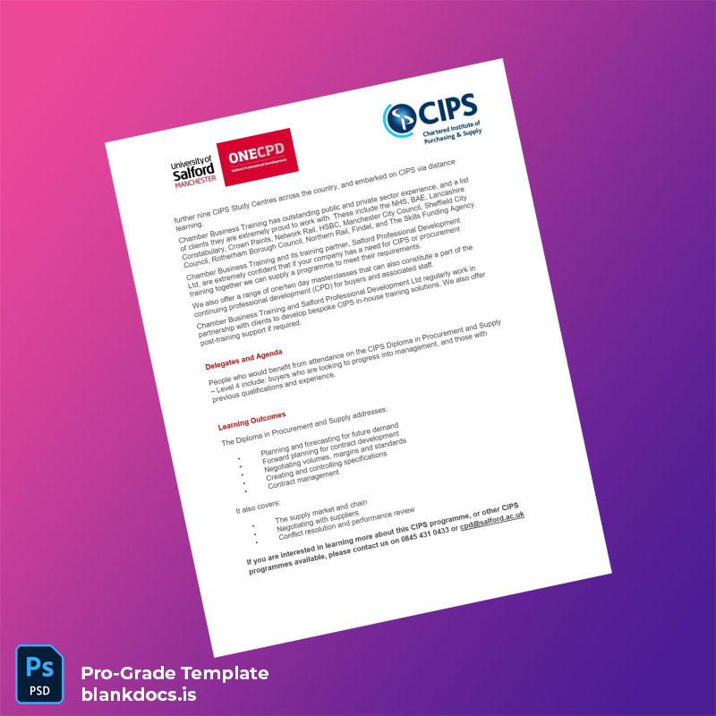 Blank UK Chamber Business Training Diploma in Procurement and Supply Level 4 Template page 2 Document Preview - BlankDocs