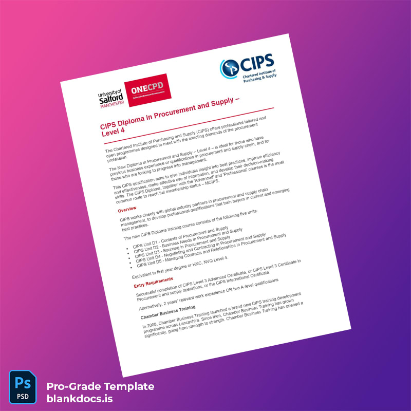 Blank UK Chamber Business Training Diploma in Procurement and Supply Level 4 Template Document Preview - BlankDocs