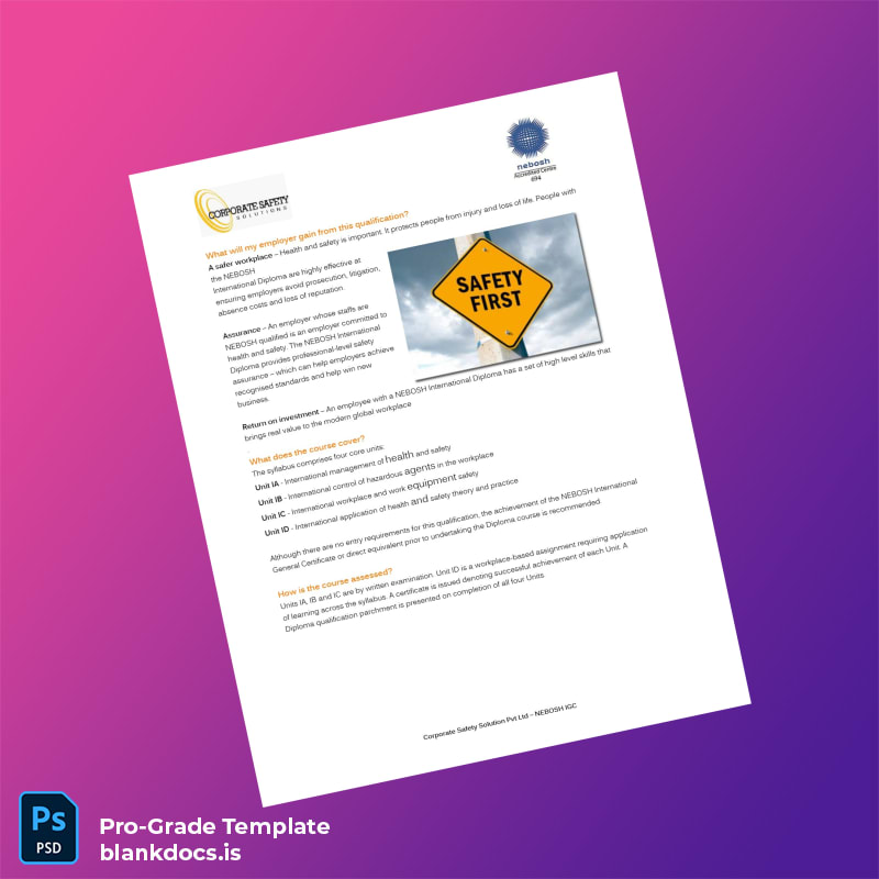Blank UK Corporate Safety Solutions Pvt Ltd NEBOSH International Diploma page 2 Document Preview - BlankDocs
