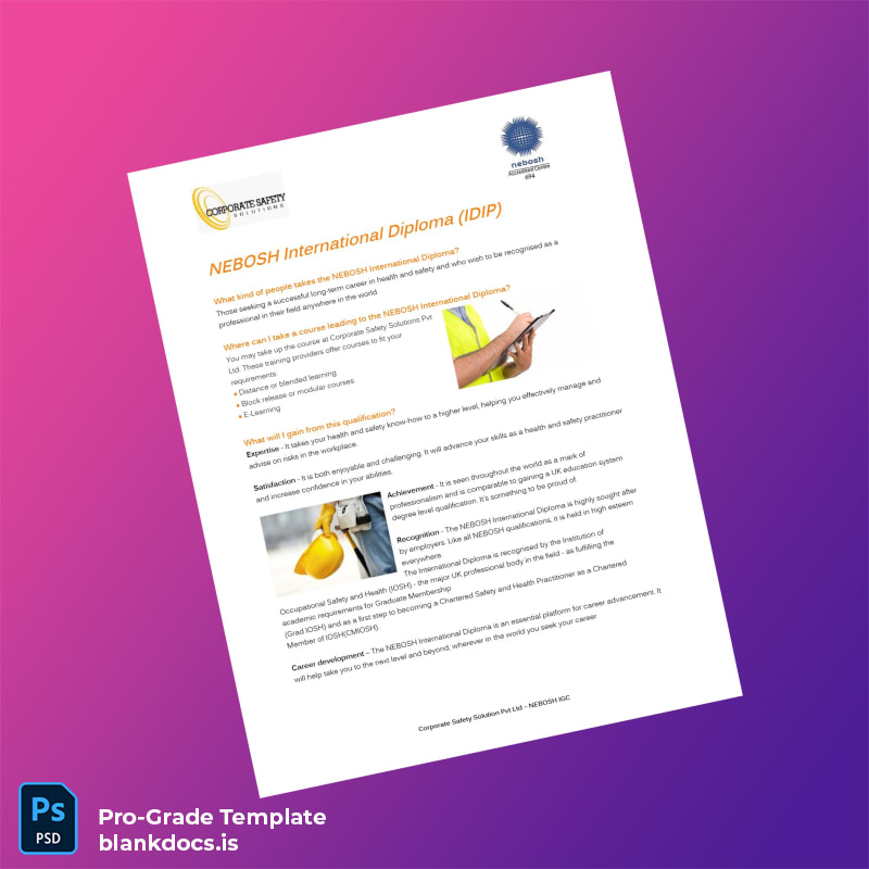 Blank UK Corporate Safety Solutions Pvt Ltd NEBOSH International Diploma Document Preview - BlankDocs