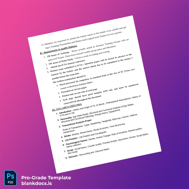 Blank UK Institute for Counselling Transactional Analysis Diploma in Transactional Analysis page 2 Document Preview - BlankDocs