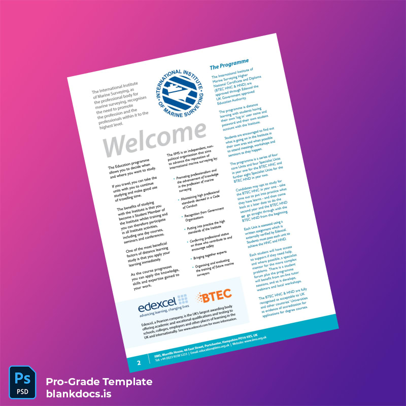 Blank UK International Institute of Marine Surveying Higher National Certificate in Marine Surveying page 2 Document Preview - BlankDocs