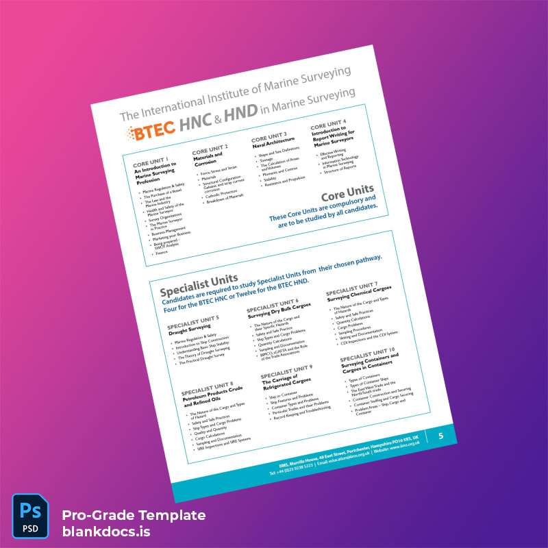 Blank UK International Institute of Marine Surveying Higher National Certificate in Marine Surveying page 5 Document Preview - BlankDocs