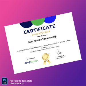 Blank UK Lead Academy TEFL TESOL Advanced Diploma Certificate Document Preview - BlankDocs