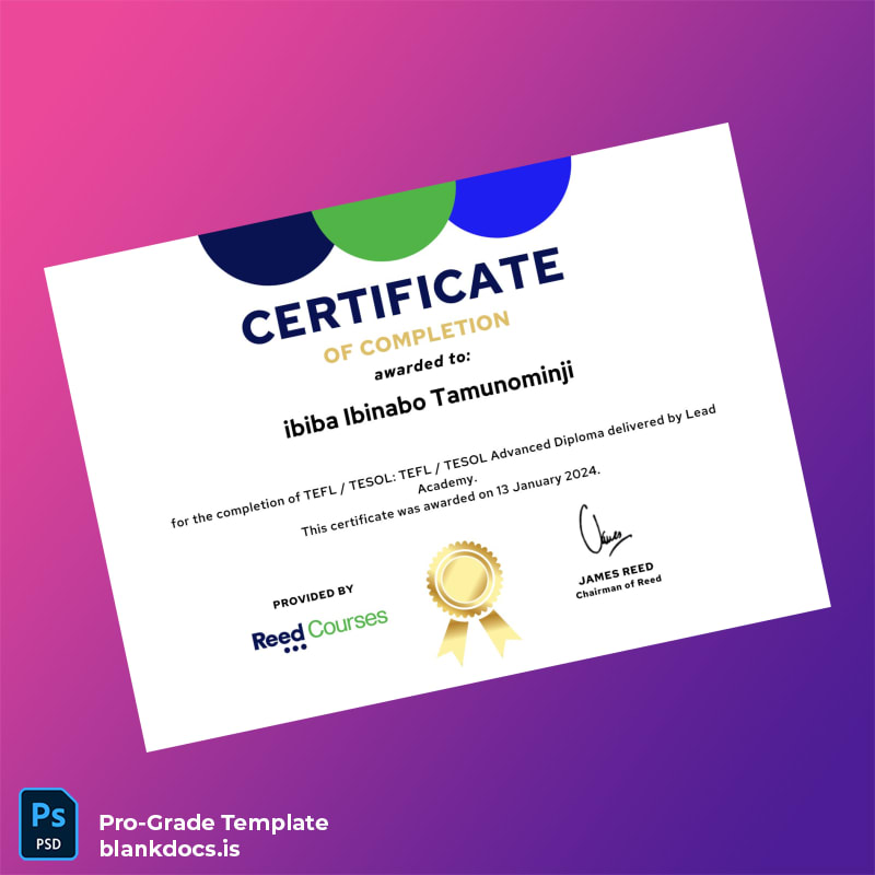 Blank UK Lead Academy TEFL TESOL Advanced Diploma Certificate Document Preview - BlankDocs