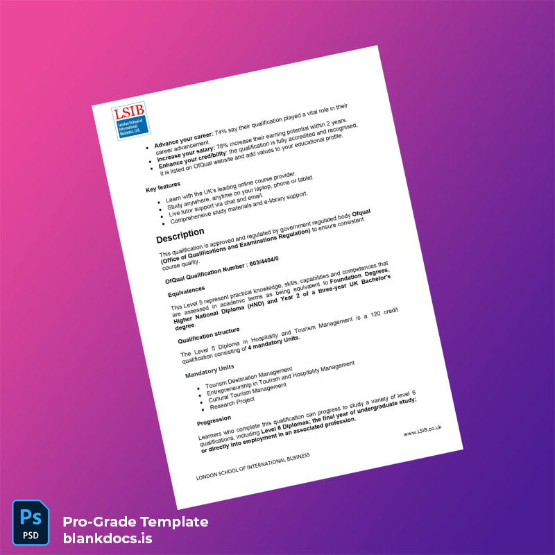 Blank UK London School of International Business Level 5 Diploma in Hospitality and Tourism Management page 2 Document Preview - BlankDocs