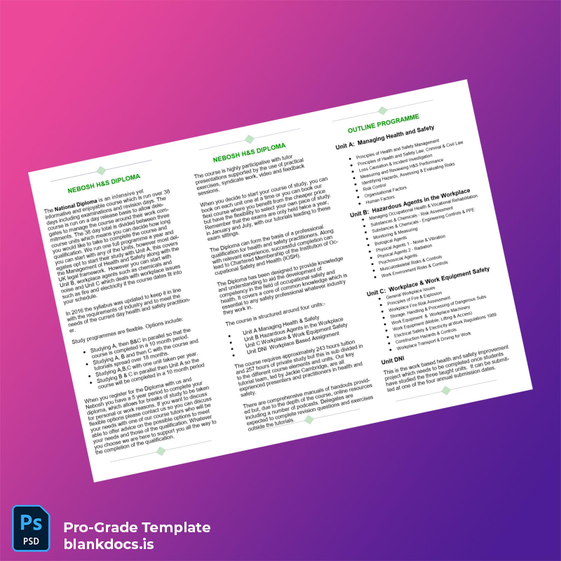 Blank UK NEBOSH National Diploma in Occupational Safety and Health Document Preview - BlankDocs