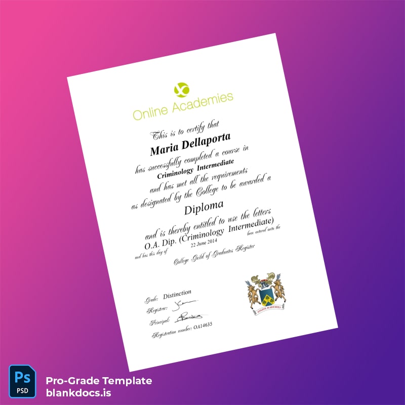 Blank UK Online Academies Criminology Intermediate Diploma Document Preview - BlankDocs