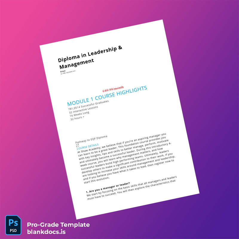 Blank UK Shaw Academy Diploma in Leadership & Management Template Document Preview - BlankDocs