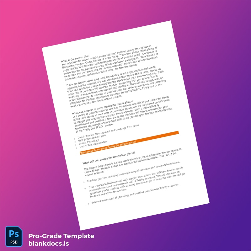 Blank UK Trinity College London Trinity Diploma in TESOL Template page 2 Document Preview - BlankDocs