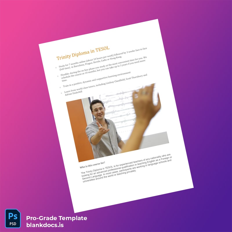 Blank UK Trinity College London Trinity Diploma in TESOL Template Document Preview - BlankDocs