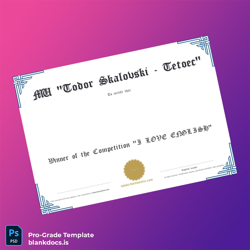 Blank USA Documentic _I LOVE ENGLISH_ Competition Diploma Document Preview - BlankDocs