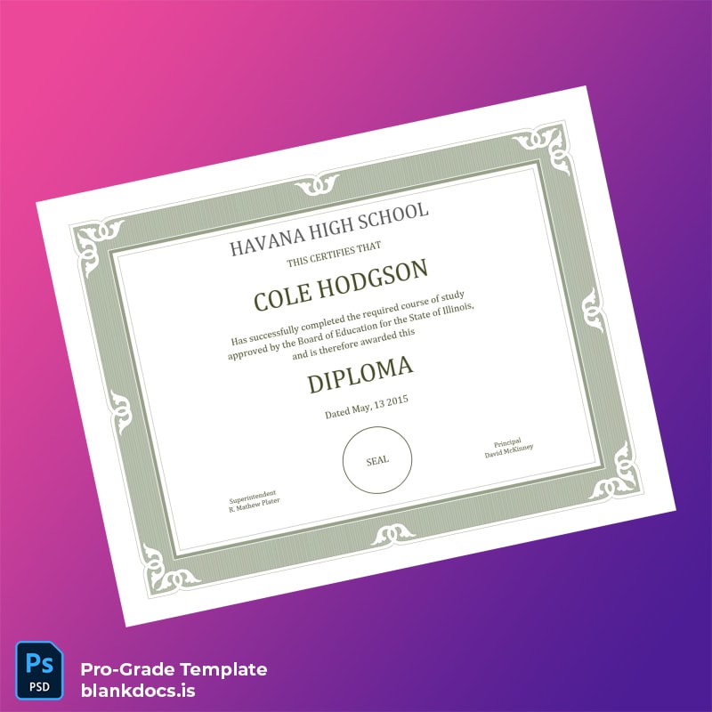 Blank USA Havana High School High School Diploma Template Document Preview - BlankDocs